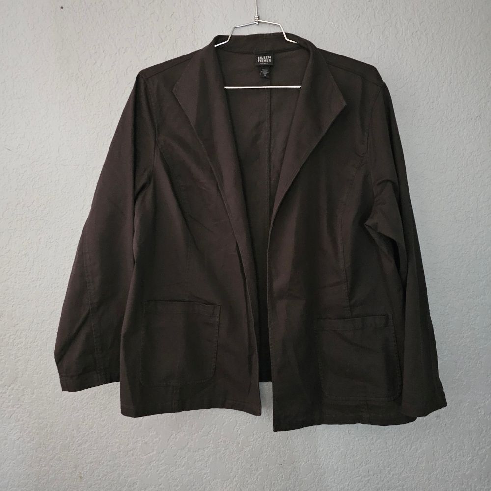 Eileen Fisher Women's Blazer Jacket Brown Buttons Pockets Cotton Collar 1X